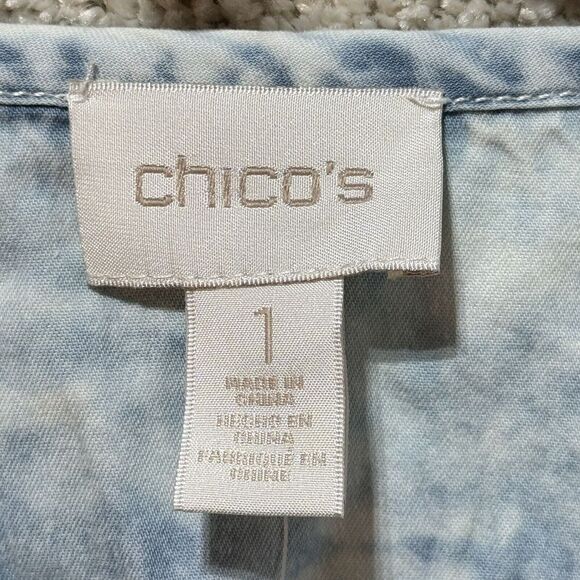 Chico's NWT Dynamic Denim Long Jean Jacket Women's XS Acid Wash Drawstring Snap - Picture 7 of 13